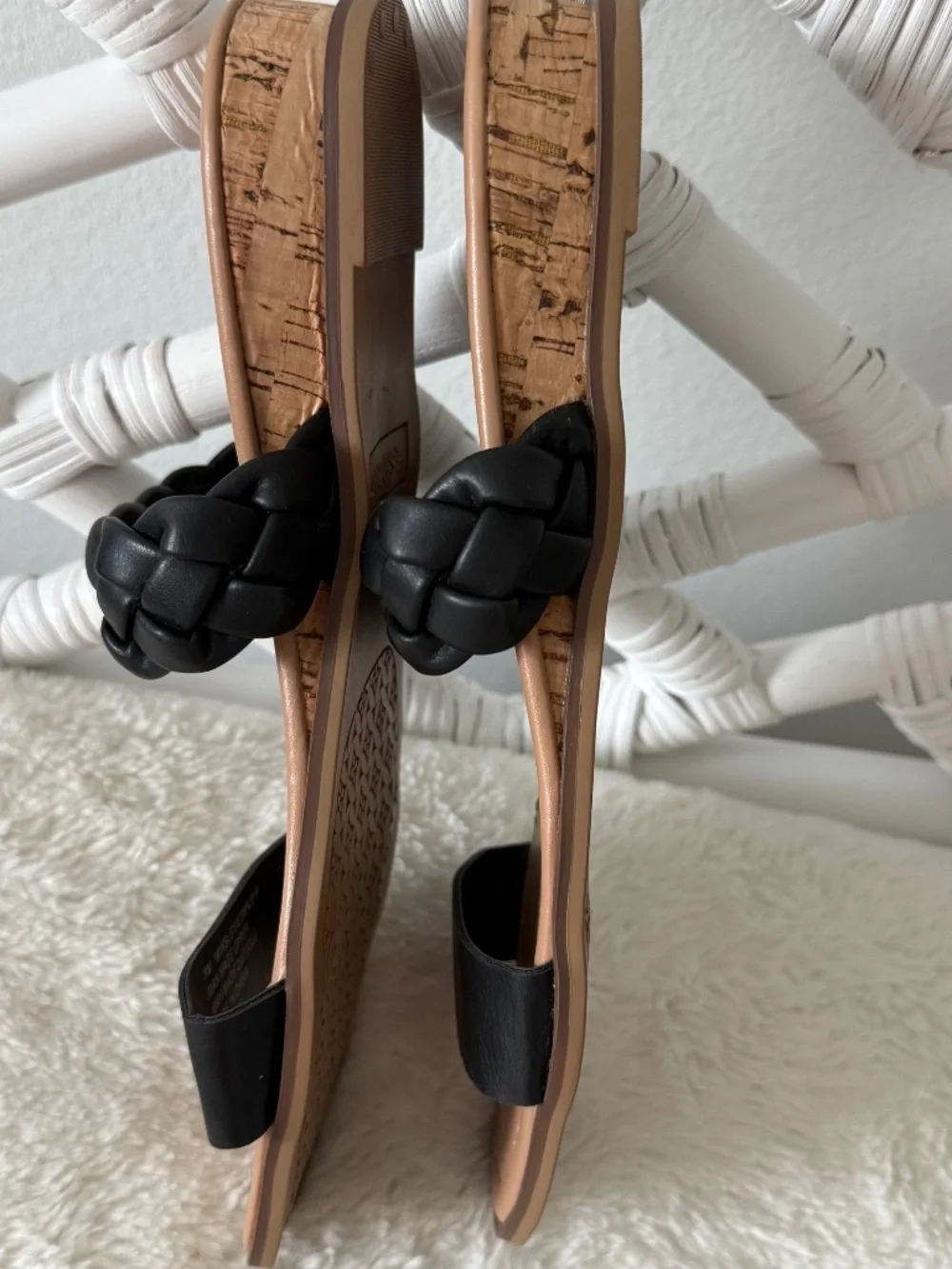 Esprit Dansel Black Double Strap Cork Wedge Slide Sandals Platform Shoes 8M NWOB